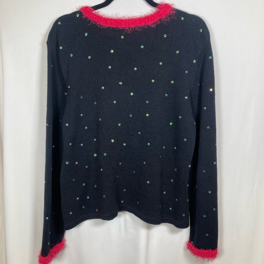 Vintage Timberlea Black Christmas Sweater with Bright Hot Pink Fuzzy Trim - Picture 12 of 13